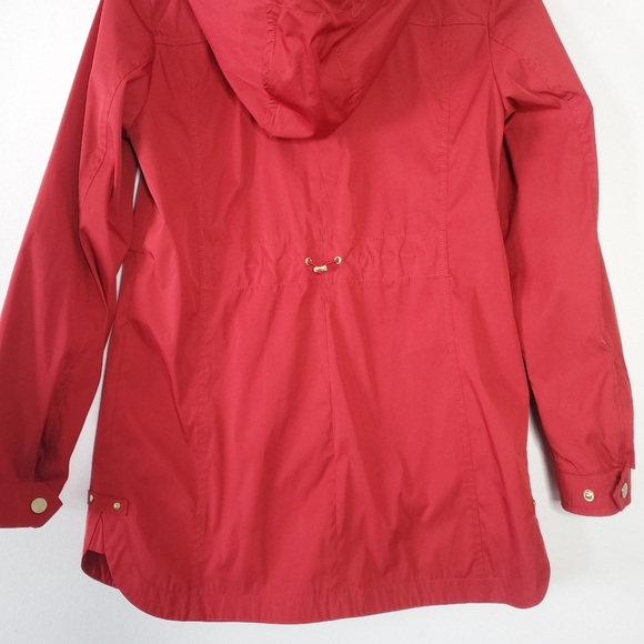 Cole Haan Packable Hooded Rain Jacket Women Red XS Back Bow Long Coat Valentines - Picture 13 of 15